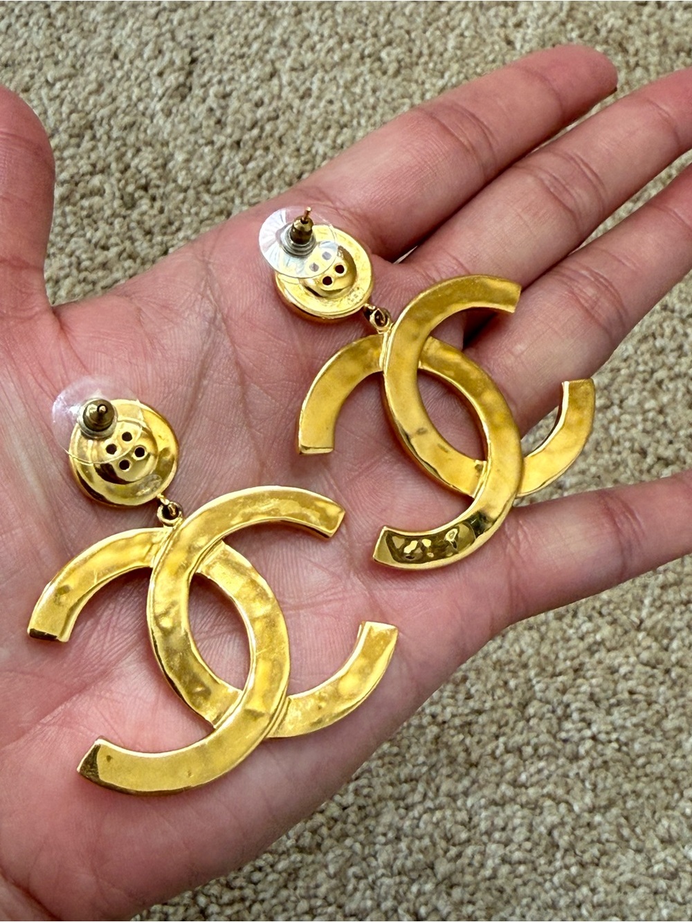 CHANEL Button Gold CC Logo Drop Earrings - Classic Gold Tone - Picture 6 of 15